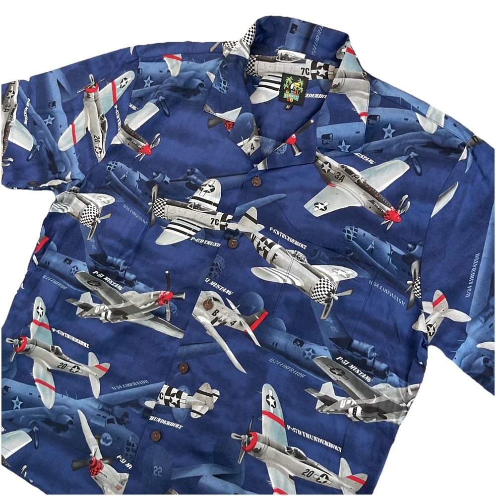 Bennys Hawaiian Shirt Mens XL USA WWII Fighter Planes All‎ Over Print Vacation